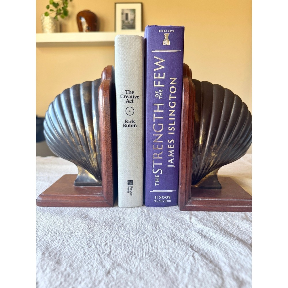 Sarreid Brass Clam Shell Bookends Hollywood Regency‎ Coastal Palm Beach